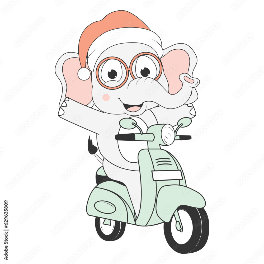 Obraz premium cute elephant cartoon ride motorcycle
