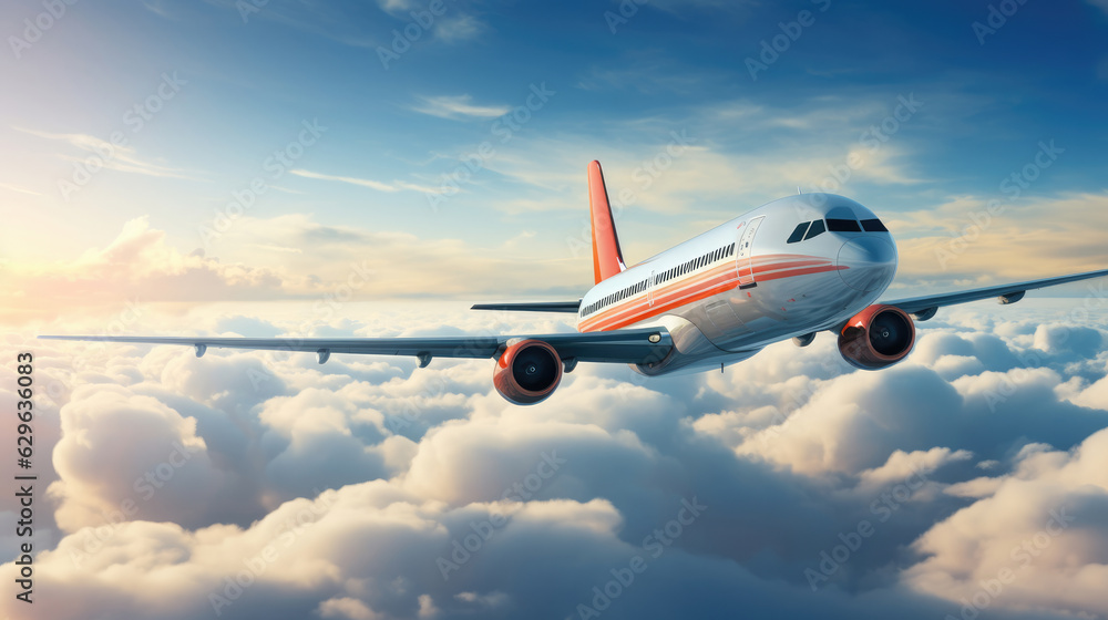 Obraz premium Passengers commercial airplane flying above clouds