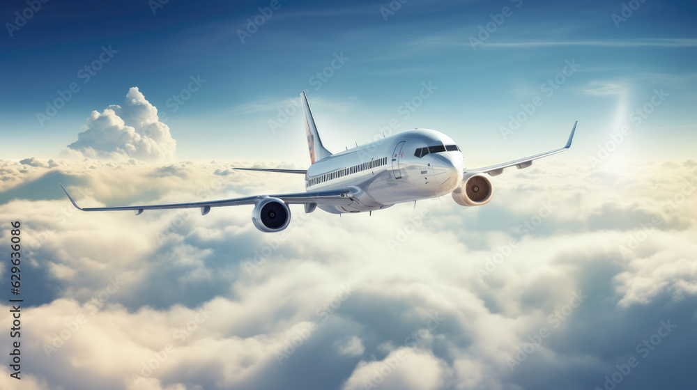 Obraz premium Passengers commercial airplane flying above clouds