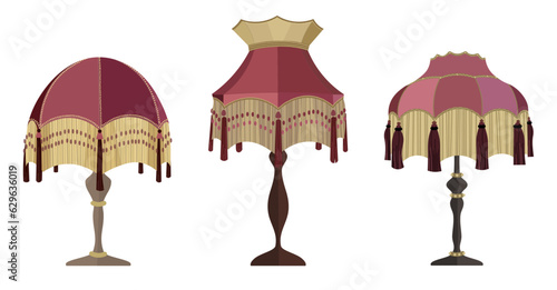 European vintage retro torchere lampshades in victorian style. Historic old-fashioned stylish interior. 