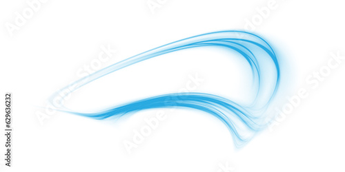 Blue magic spirals with sparkles. Blue light effect. Glitter particles with lines. Swirl effect. PNG.