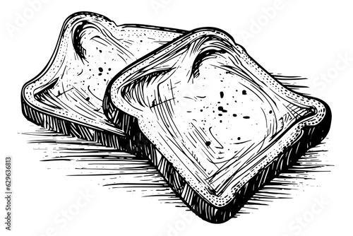 Toast slices sketch. Bread engraving in hand drawn style vector illustration.