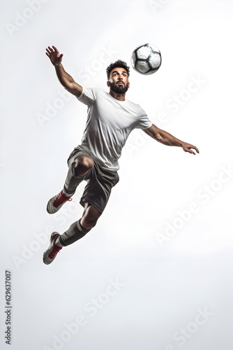 Man jumping in the air with ball. © SuperGlück