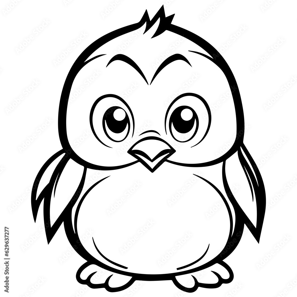 Obraz premium Colorless funny cartoon penguin. Vector illustration