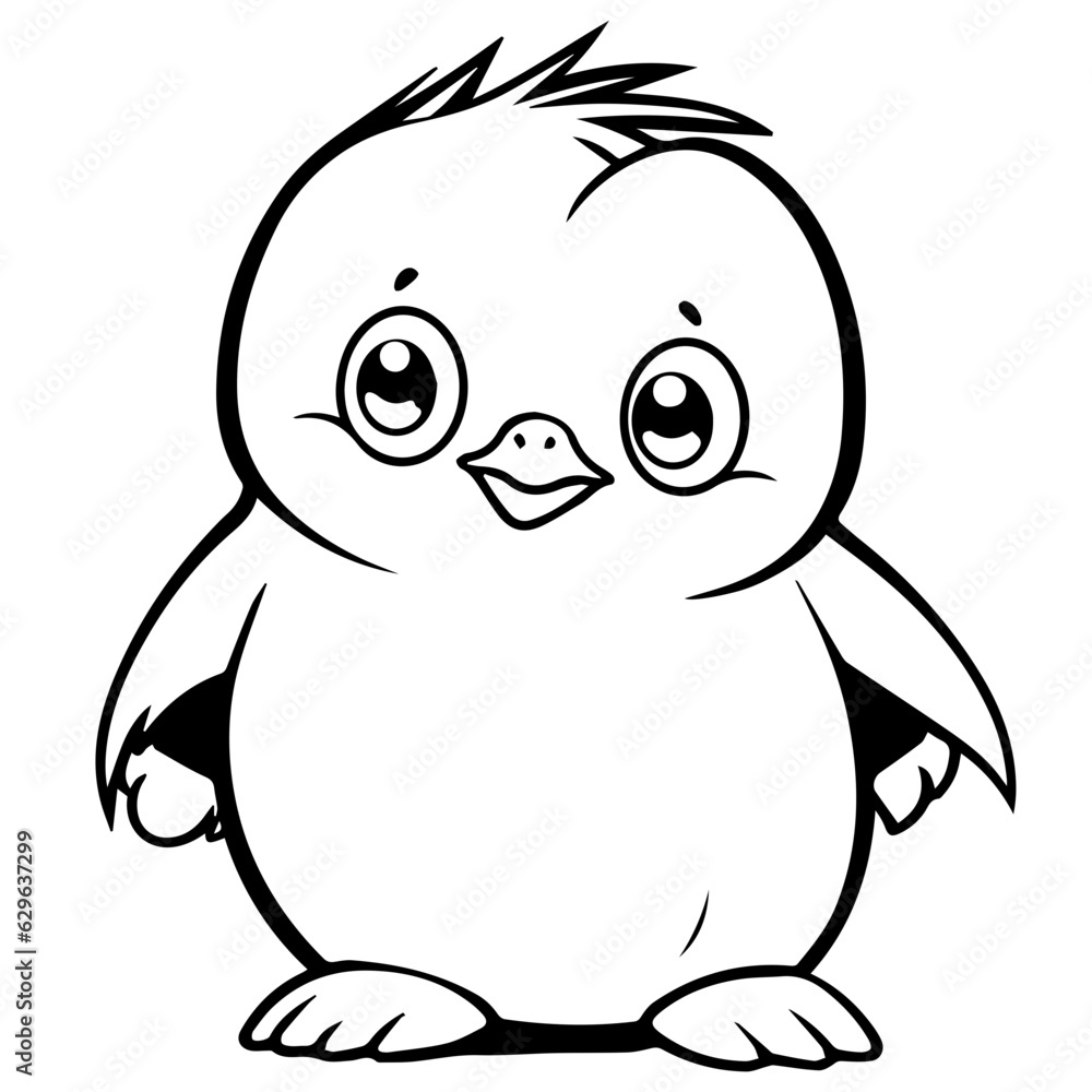 Fototapeta premium Colorless funny cartoon penguin. Vector illustration