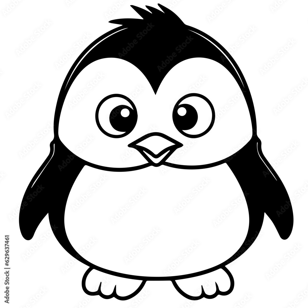 Obraz premium Colorless funny cartoon penguin. Vector illustration
