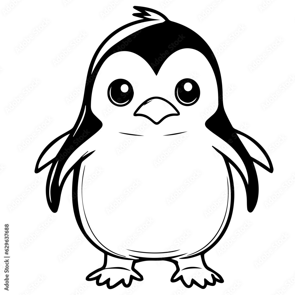 Obraz premium Colorless funny cartoon penguin. Vector illustration