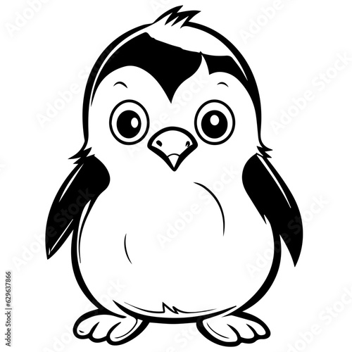 Colorless funny cartoon penguin. Vector illustration