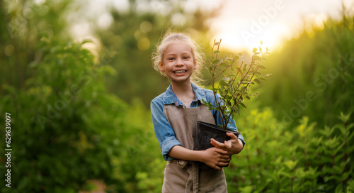 Quadro su tela child gardening in the backyard