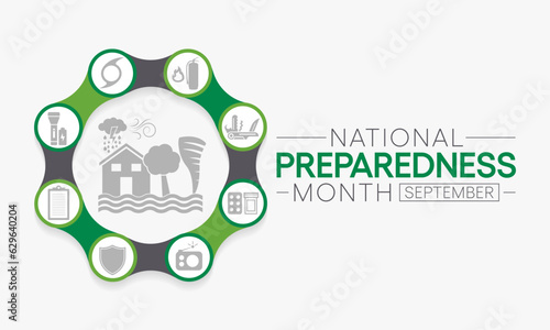 National Preparedness month (NPM) is observed each year in September to raise awareness about the importance of preparing for disasters and emergencies that could happen at any time. Vector art