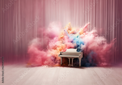 Beautiful fantasy piano isolated on bright background. Generative AI.