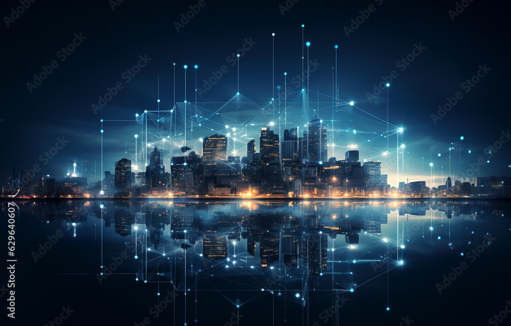 Creative telecommunication internet network connect in smart city, wireless digital connection. AI Generative.