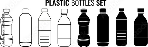 Icon set for bottled water. Collection of bottle vector. PET bottle.