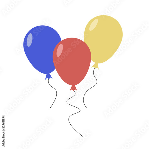 Three colorful balloons. Birthday party, surprise, holiday, celebration. Vector flat design.