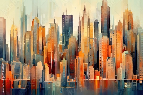 Metropolitan Splash  Watercolor City Skyscrapers in Full Color  Generative AI 