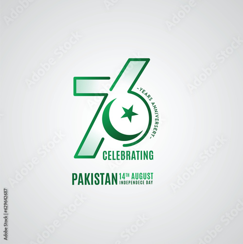 Calligraphy 76 year independence of Pakistan. Vector 