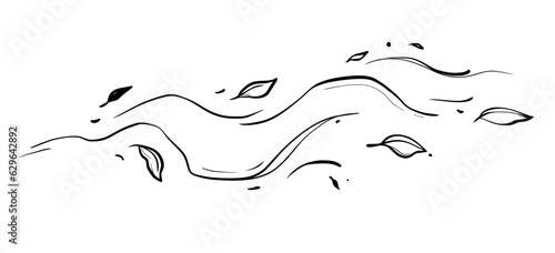 Leaf wind doodle line sketch set. Hand drawn doodle wind motion, air blow, leaf falling elements. Sketch drawn air weather, autumn falling concept. Isolated vector illustration.