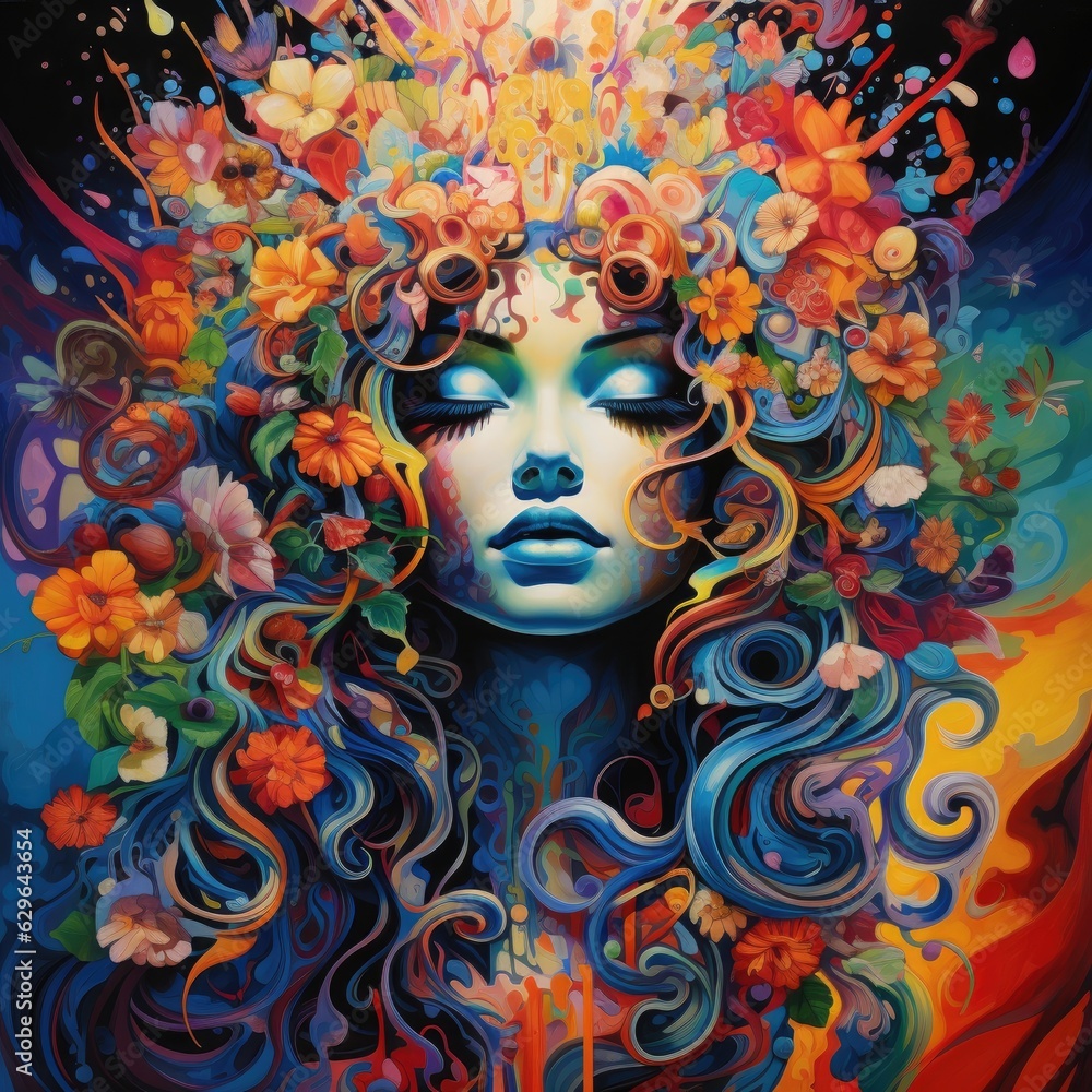 Woman emotions and feelings in psychedelic art