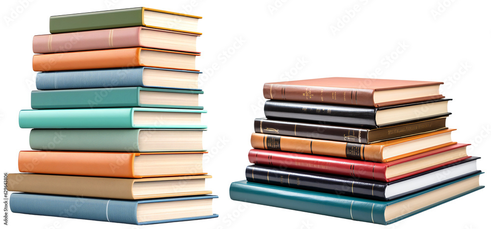 A set of books. Stacks of books for learning. Many books are stacked on top of each other. Isolated on a transparent background. A set of books. Stacks of books for learning. Many books are stacked on top of each other. Isolated on a transparent background.