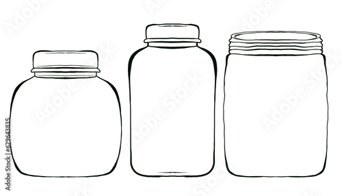 Set of graphic silhouette bottles for sports nutrition. Hand drawn illustration on white background.