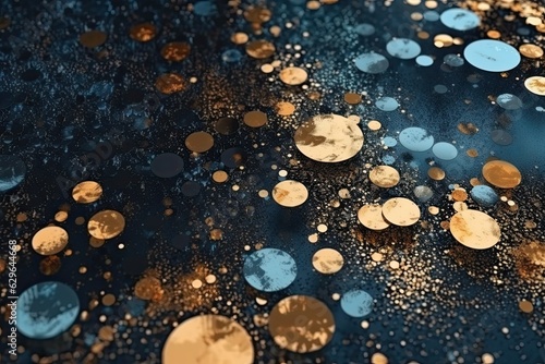 Starry Glamour: Gold and Blue Glitter Abstract on a Dark Canvas (Generative AI)