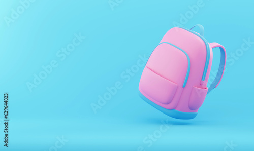 Pink School backpack on blue background © Fotomay