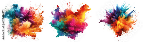 Colored powder explosion on a transparent background. Abstract closeup dust on backdrop. Colorful explode. Paint holi isolated on transparent background