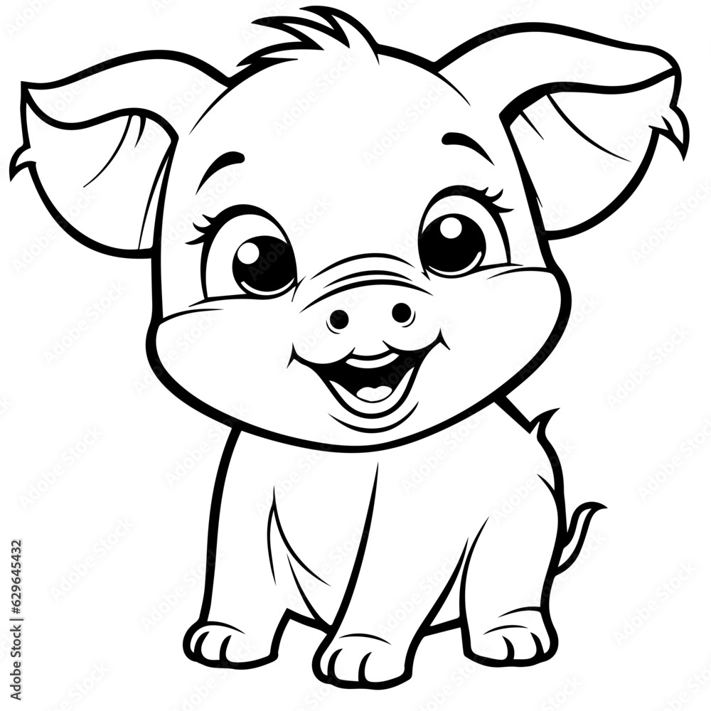 Cute Pig With coloring book page Cute Pig With coloring book page