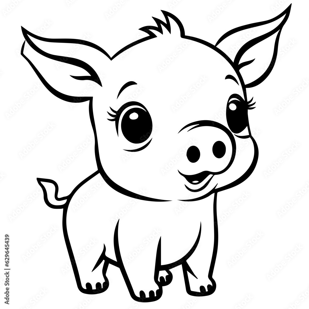 Cute Pig With coloring book page Cute Pig With coloring book page