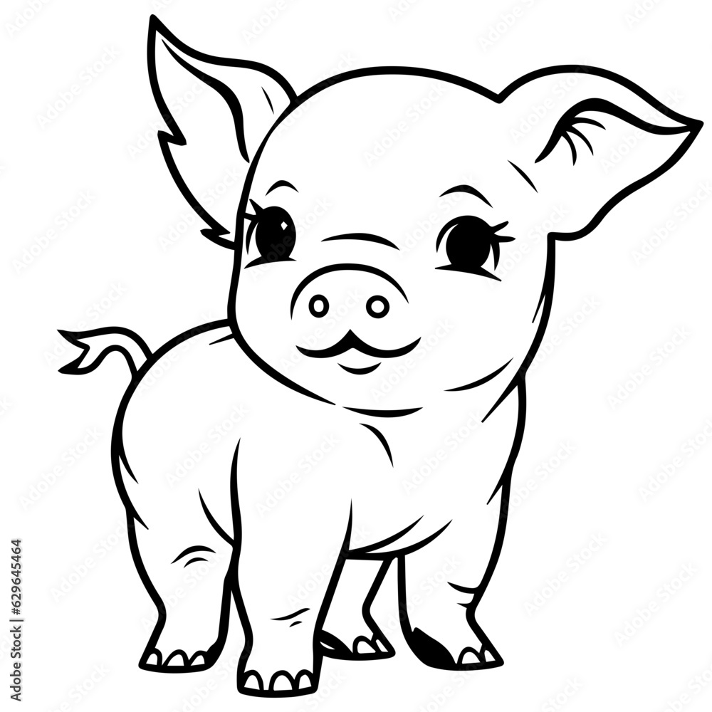 Cute Pig With coloring book page Cute Pig With coloring book page