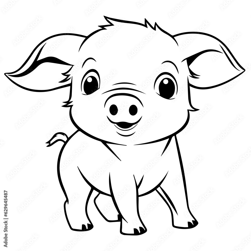 Cute Pig With coloring book page Cute Pig With coloring book page