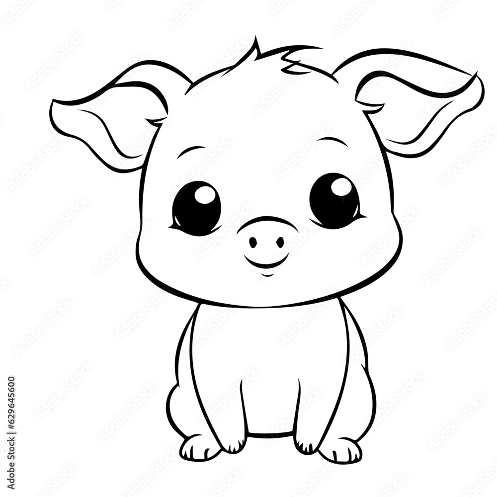 Cute Pig With coloring book page Cute Pig With coloring book page