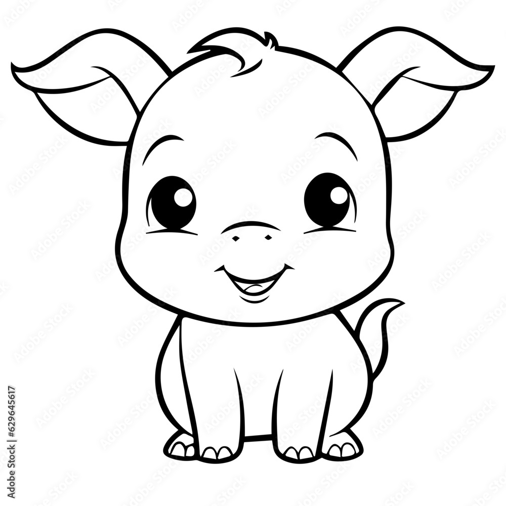 Fototapeta premium Cute Pig With coloring book page