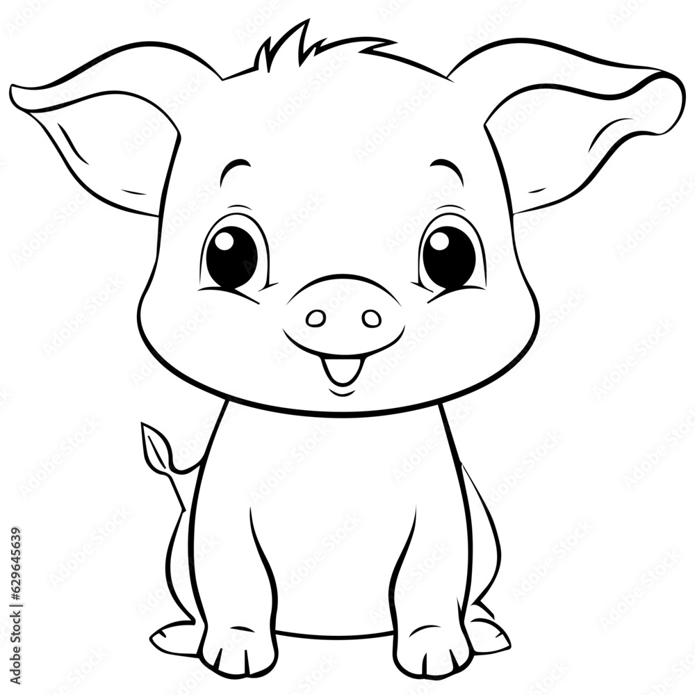 Cute Pig With coloring book page Cute Pig With coloring book page