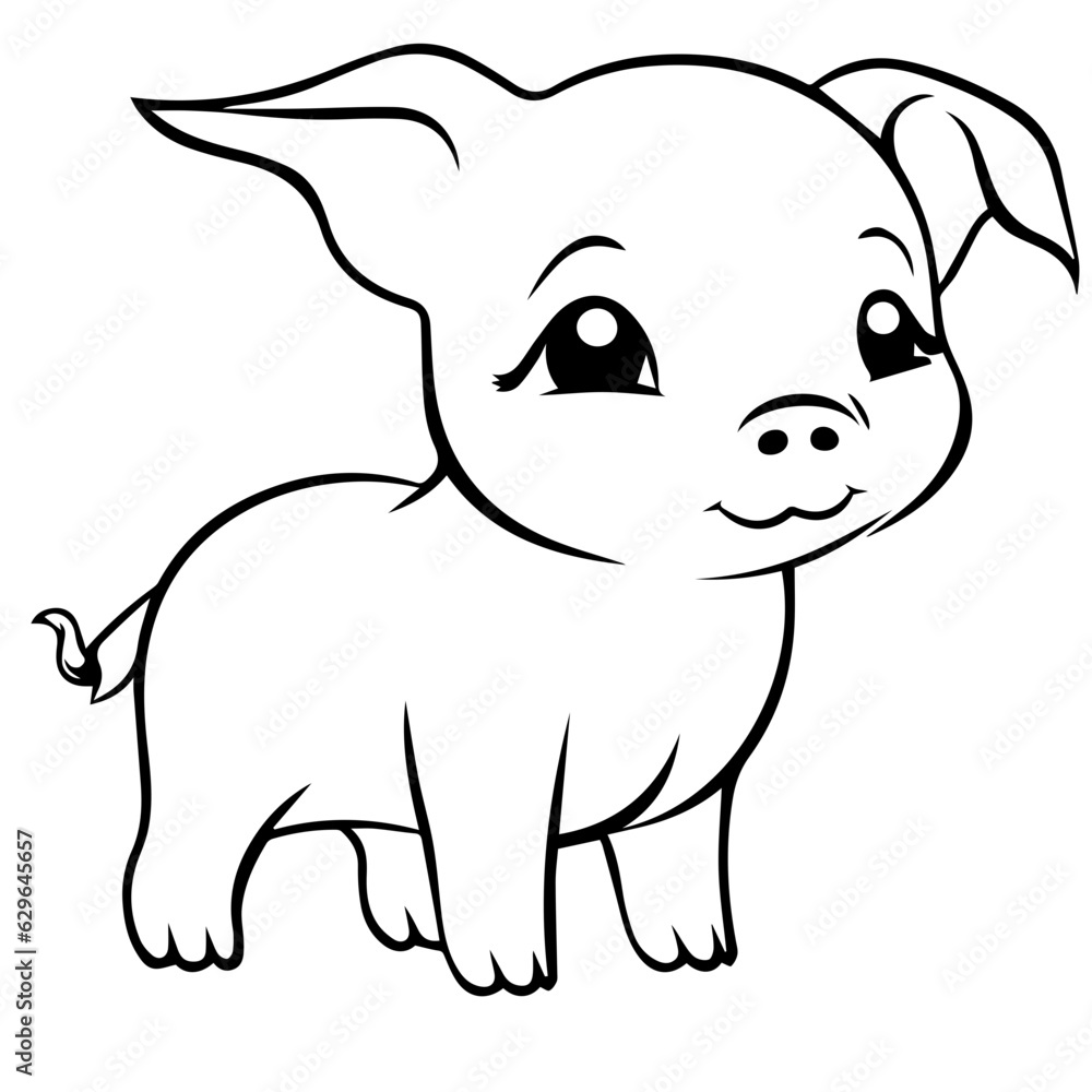 Fototapeta premium Cute Pig With coloring book page