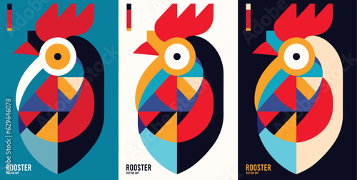 Minimal flat coq icon for posters, cards, logos. Rooster. Cock Illustration in minimal style. Vector set. photo