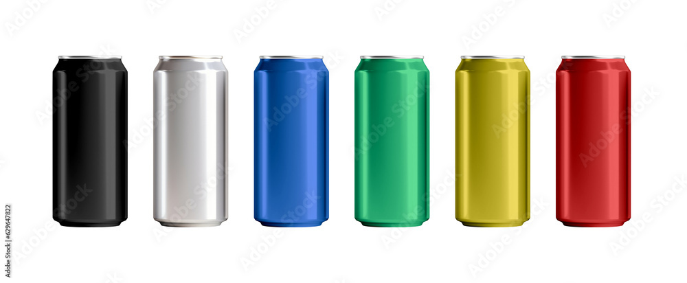 Collection set of aluminum beverage drink soda cans in various colors isolated on transparent or white background, png Collection set of aluminum beverage drink soda cans in various colors isolated on transparent or white background, png