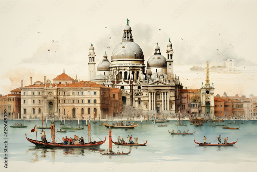Venice Unveiled: Captivating Illustration of Iconic Landmarks - obrazy, fototapety, plakaty 