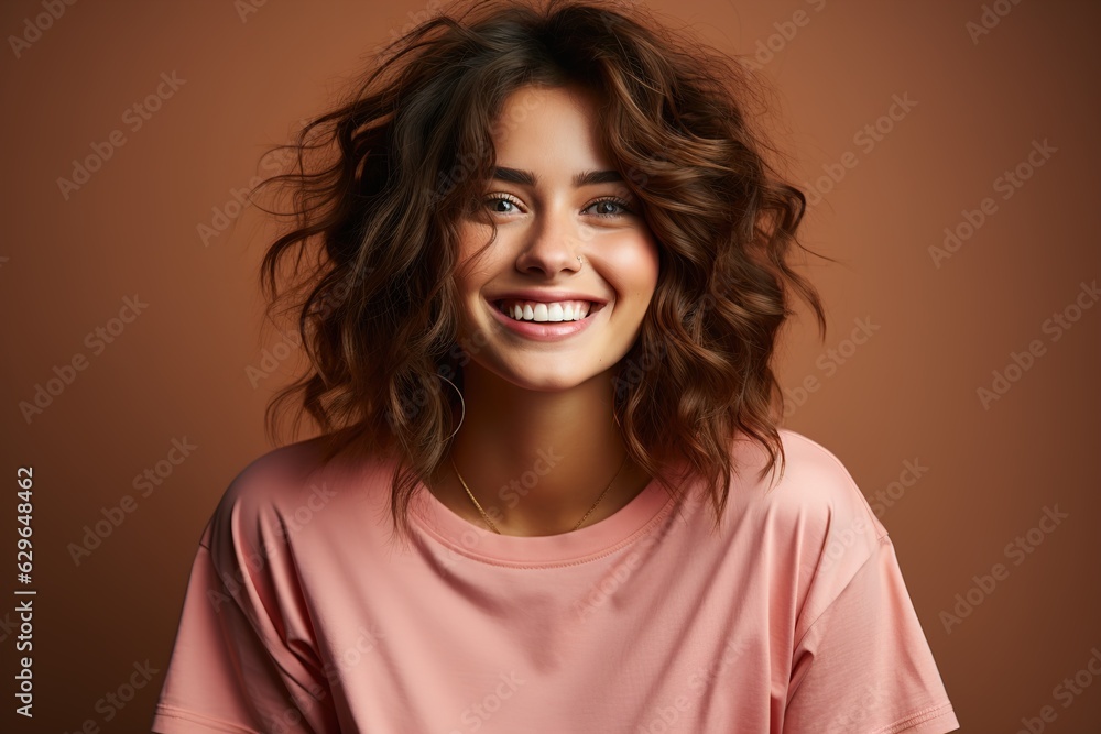 beautiful young woman smiling on a pink background beautiful young woman smiling on a pink background