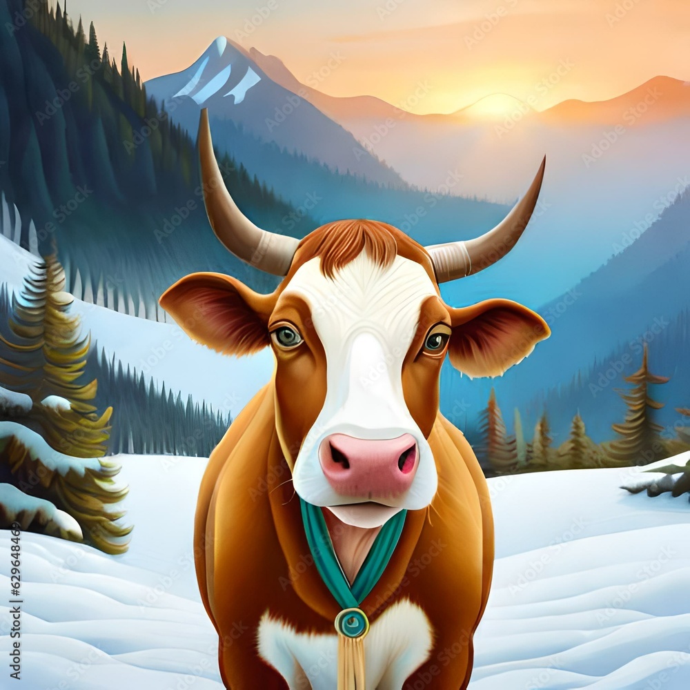 cow in winter ai generated