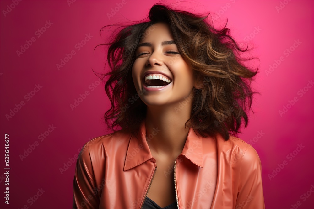 beautiful curly haircut young woman smiling