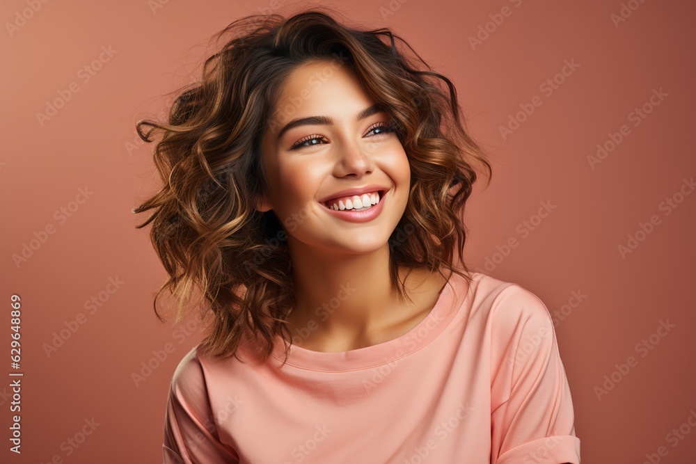 Fototapeta premium beautiful curly haircut young woman smiling