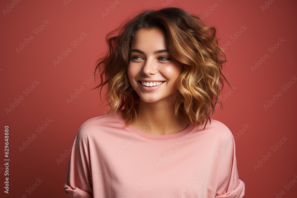 beautiful curly haircut young woman smiling beautiful curly haircut young woman smiling