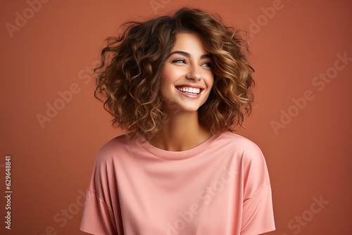 beautiful curly haircut young woman smiling © stasknop