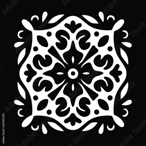 Mandala Pattern Stencil doodles sketch good mood. White mandala on black Pattern Stencil Doodles Sketch
