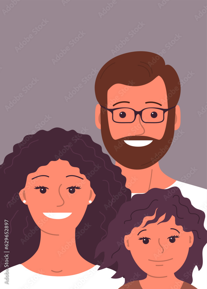 Happy family couple with a child. Father, mother and little daughter. Welcome gesture. Flat vector illustration people Happy family couple with a child. Father, mother and little daughter. Welcome gesture. Flat vector illustration people