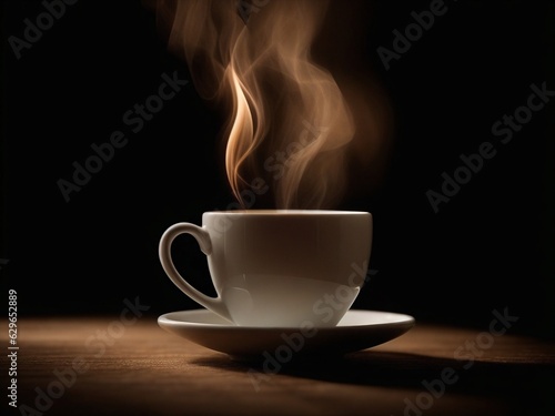 cup of coffee ( or tea ) with steam on a dark background