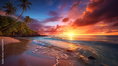 beautiful landscape photo of tropical beach at sunset, sunrise for poster © Amir