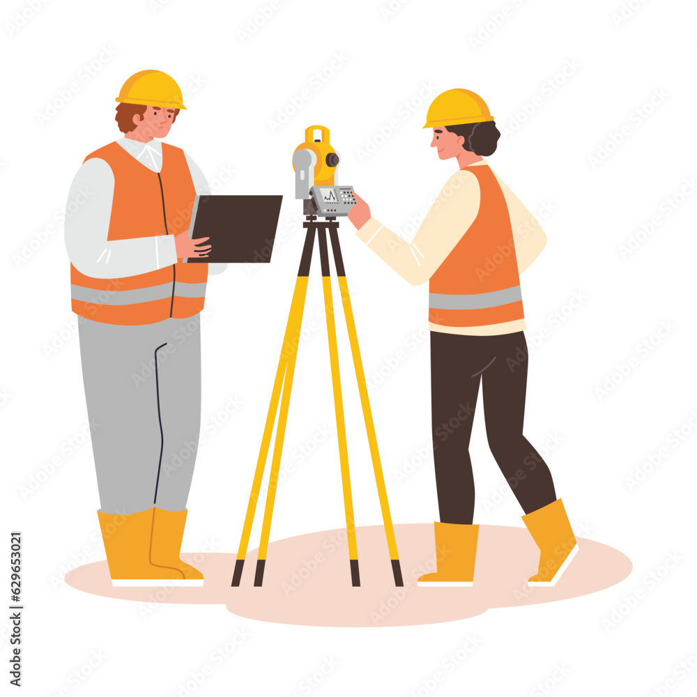 Geologist field work composition with man and woman taking geodetic measurements of earth surface vector illustration Geologist field work composition with man and woman taking geodetic measurements of earth surface vector illustration