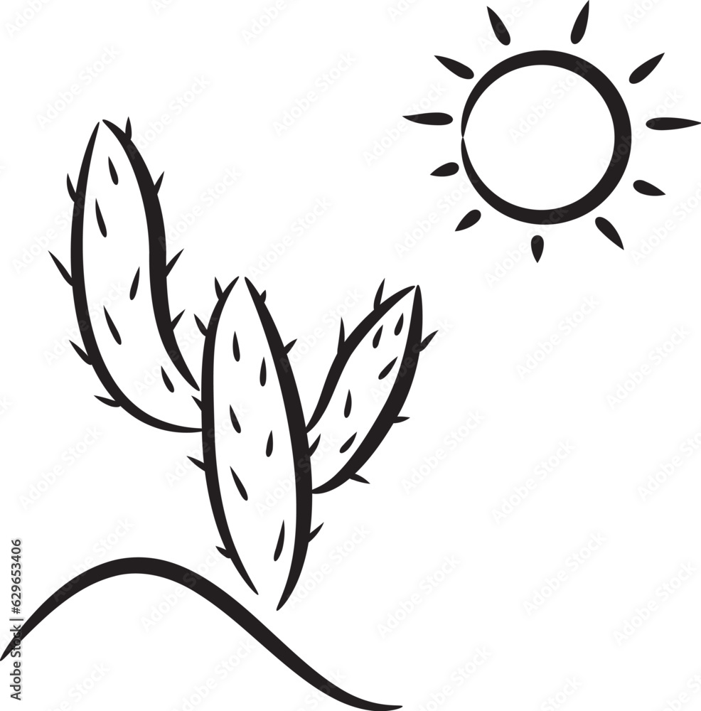 vector sun and cactus in sand desert vector sun and cactus in sand desert